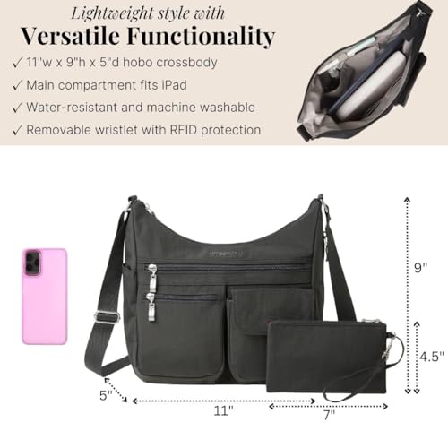 Image of Baggallini womens Everywhere Bagg Crossbody Women 11x9 Lightweight Nylon Hobo Water-resistant Travel Bag W /Rfid