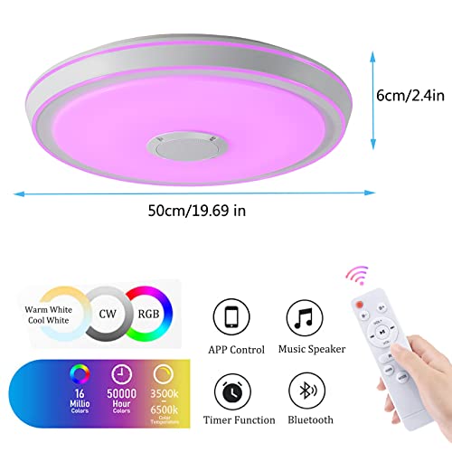 VOMI Lámpara de Techo RGB con Altavoz Bluetooth 50cm Música Lampara de Techo con Mando a Distancia y App Control Regulable Cambio de Color Plafon LED Techo para Salon Dormitorio Habitacion Infantil - imagen 2