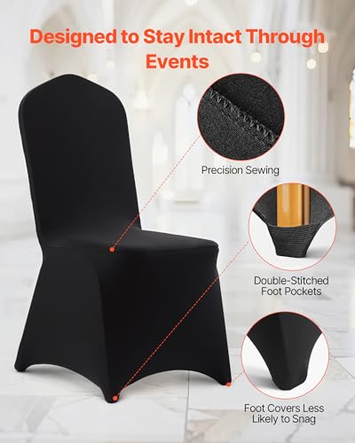 Image of VEVOR Chair Covers, Polyester Spandex Chair Cover, Stretch Slipcovers for Wedding Party Dining Banquet Flat-Front Chair Covers (Black-a, 100PCS)