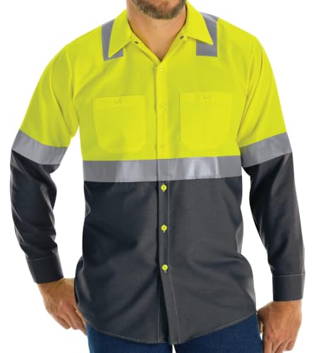 Image of Red Kap Men's Hi Visibility Long Sleeve Ripstop Work Shirt - Type R, Class 2