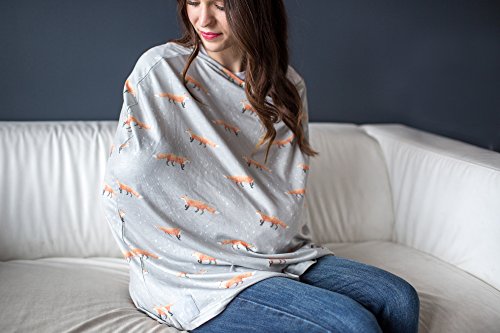 Image of Copper Pearl Nursing Cover for Breastfeeding - Multi-Use Baby Car Seat Cover, Stroller Cover & Breast Feeding Cover Up for Women, Stretchy Breathable High Quality Cover for Boy or Girl,Grey with Foxes