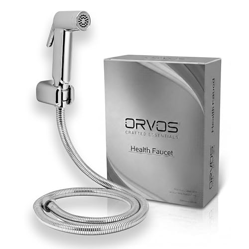 Image of Orvos Health Faucet, Touch Clean nozzles, ABS Outer Body with Brass pin, with 1 to 1.2 Meter extendable SS 304 Shower Hose and wall Hook, Jet Spray for high end Luxury Toilets