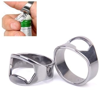Stainless Steel Ring Beer Bottle Opener, 2-Piece Set