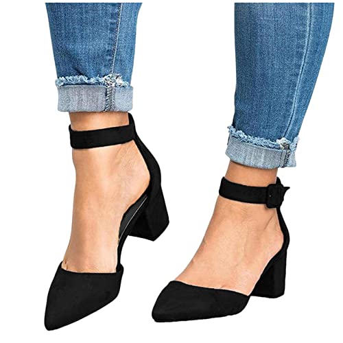 Summer Heeled Sandals for Women Casual Ankle Straps Buckle Pointed Toe Closed Toe Thick Heel High Heels Solid Comfy Ladies Square Heels Shoes Sandalias3