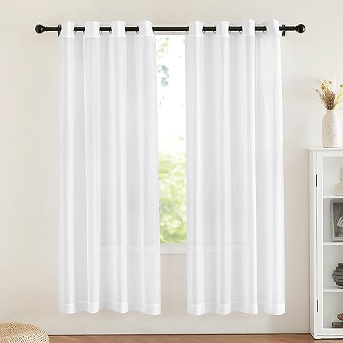 Image of NICETOWN Sheer Curtains Panel 72 inch Long - Ring Top Window Treatment Sheer Voile Drapes for Bedroom /Living Room (White, Set of 2, W54 x L72)