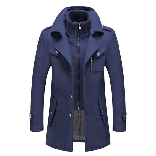 Image of INVACHI Men's Wool Blend Coat Warm Winter Trench Coat with Detachable Soft Scarf Single Breasted Pea Coat