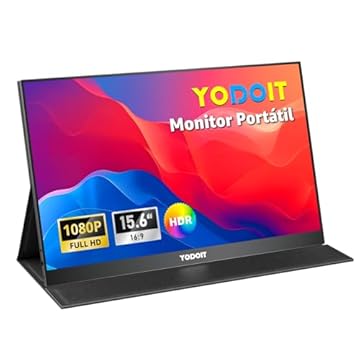 Yodoit Monitor Portátil 15,6" 1080P 100% SRGB FHD Monitor Tela com Porta USB Tipo C HDMI com Monitor de Capa Inteligente Compatível com Laptop, PC, MacBook, Xbox, PS5, Phone