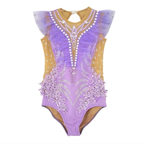 Justaucorps de gymnastique rythmique violet en maille confortable sans manches LIUHUO
