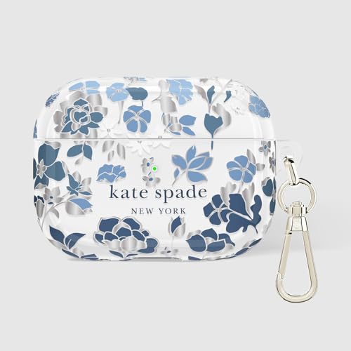 Image of kate spade new york AirPods Pro Protective Case with Keychain Ring - Flowerbed Blue, Compatible with AirPods Pro 2nd / 1st Generation