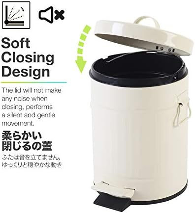 Bathroom Bin with Lid, Small White Waste Basket For Home Bedroom, Retro Step Garbage Metal Bin With Soft Close, Vintage Office Pedal Trash Bin, 5 Liter/ 1.3 Gallon