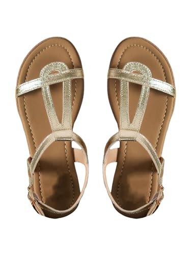 GORGLITTER Women's Metallic Dressy Flat Sandals Ankle Strap Open Toe Summer Slides Shoes 2025