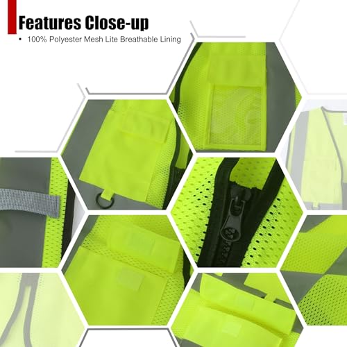 Image of Safety Vest for Men Women Hi Vis Vest with Pockets Mesh High Visibility Vests Meets ANSI /ISEA Standards