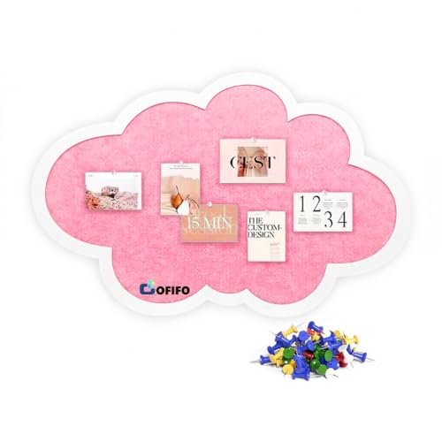 Image of Cute Cloud Felt Bulletin Board for Wall, Self-Adhesive Pin Board with 30 Pushpins, Message Display Board for Notes Photos Office Home Decor (Pink)