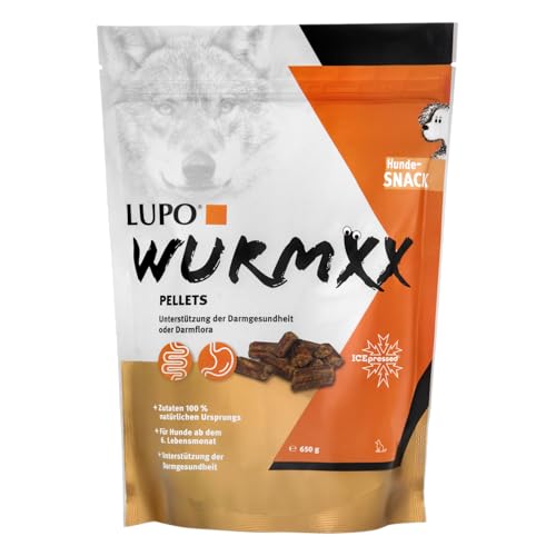 Lupo WURMXX Snacks für Hundefutter, Pellets Ergänzungsfuttermittel für Darmgesundheit, mit Ente und Kräutern (650g)