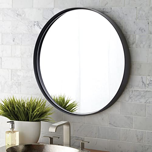 Clavie Bathroom Mirror, Black Round Mirror 24 X 24 Inch Modern Metal Frame Circle Mirror Wall Mounted Decorative Mirror For Bedroom Living Room Entryway #TOP23
