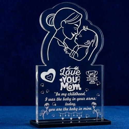 Image of DIGI ARTS Mom Acrylic Plaque Gift - Clear Engraved Acrylic Desk Decor, Thank You Mom Keepsake from Son or Daughter, Birthday & Mother's Day Gift for Mom, Tabletop & Home Decoration 12x14(cm)