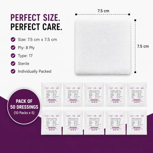 Image of LifeMed Sterile Gauze Swabs 7.5 x 7.5 cm, 8 Ply Type 17, 5 Swabs /Pack, Pack of 10 (50 Dressings)