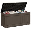 JUMMICO 78 Gallon Outdoor Deck Box Large Resin Storage Box for Patio Furniture Cushions and Garden Tools (Brown)