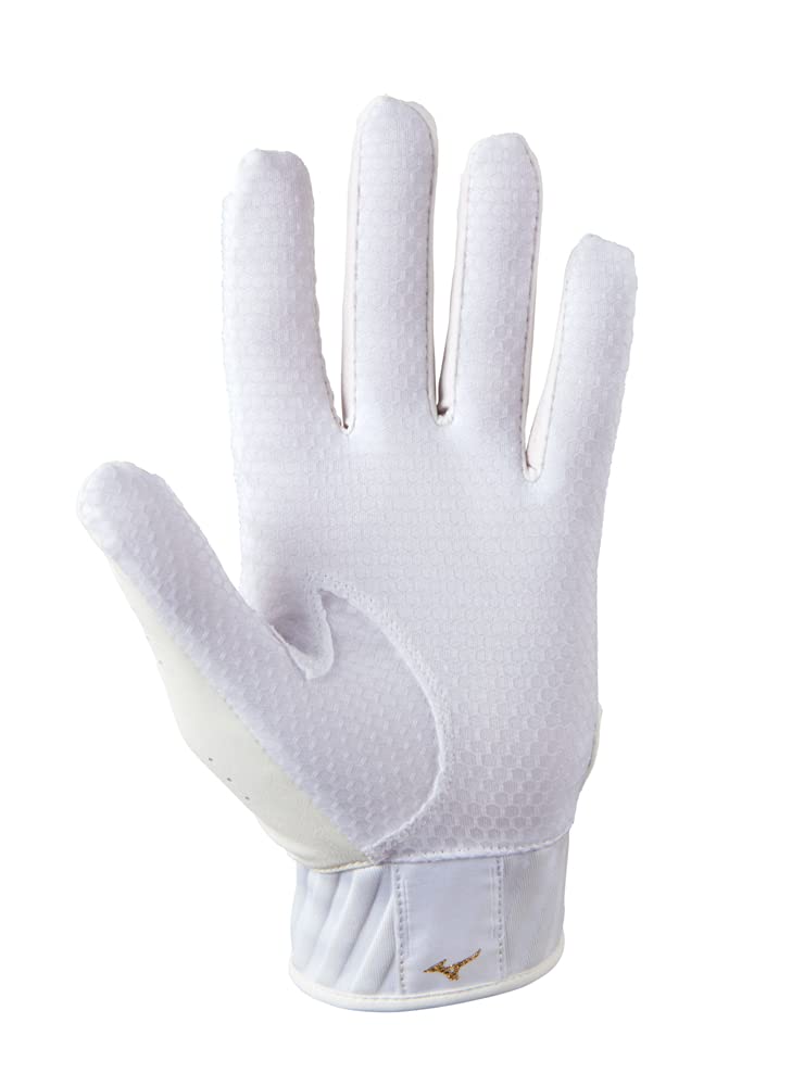 Mizuno MVP Adult Baseball Batting Glove, White-Gold, Large