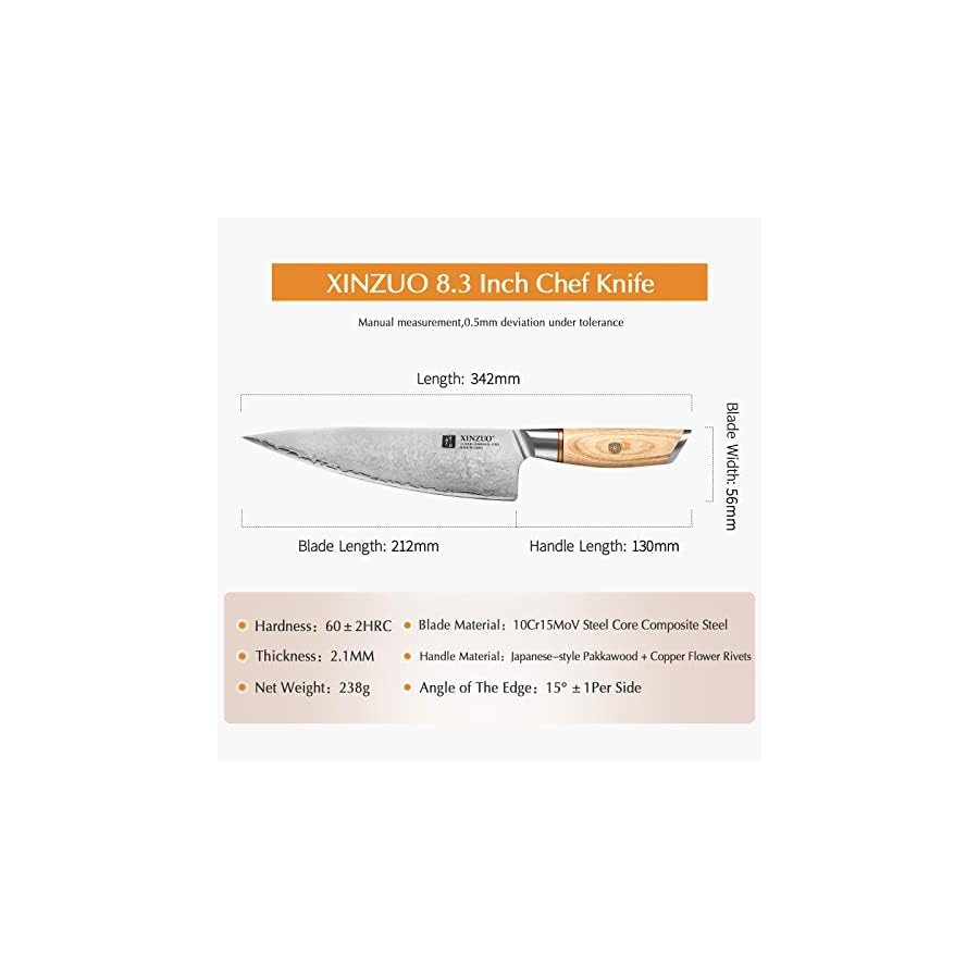 XINZUO 8.3 Inch Chef Knife, Composite Steel, Professional Kitchen Cooking Knife 3 Layers Clad Steel Gyuto Knife, Stainless Steel Sharp Sushi Knife -with Pakkawood Handle