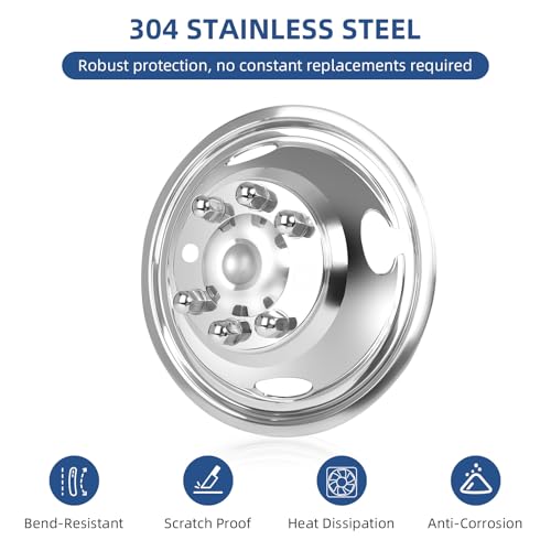 Image of hightall 17 Wheel Simulators Front Wheel, 16 inch 8 Lug 4Vent Holes Stainless Steel Hubcaps,Polished Surface,2Pcs Front Wheel,Bolts On Wheel Cover Set Compatible with Ford Ford 2005-2026 F350 Truck
