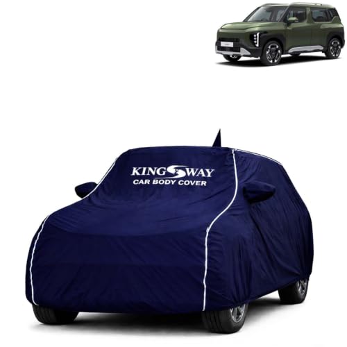 Image of KINGSWAY Super Waterproof Car Cover Only with Kia Syros (Year 2025 Onwards - All Model) | Mirror and Antenna Pockets | All Weather Car Body Cover with Silver Piping | Blue