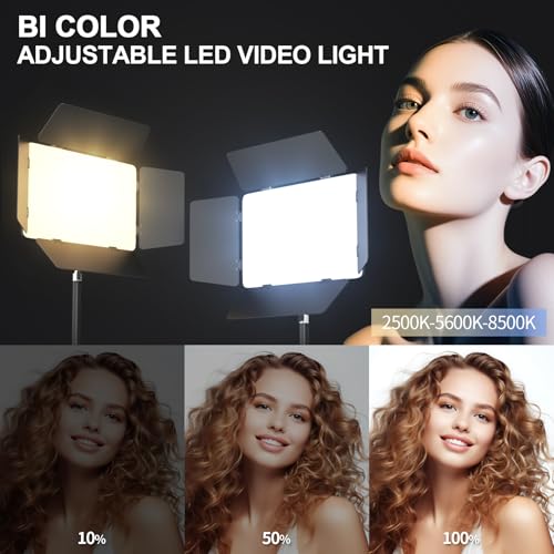 Scrhot 2 Pack LED Video Light with Barndoor, 30W Photography Lighting with Tripod Stand, 3000Lux CRI 98+ 2500K-8500K Studio Light Podcast Lighting for Video Recording, Game Live Streaming, Vlogging by scrhot - Image 3