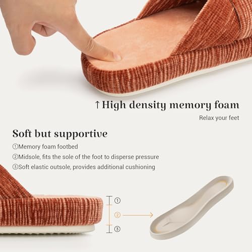 Image of Chantomoo Slippers for Women Memory Foam House Bedroom Corduroy Bow Crossbands Slipper Shoes Comfy Trendy Gift Slippers