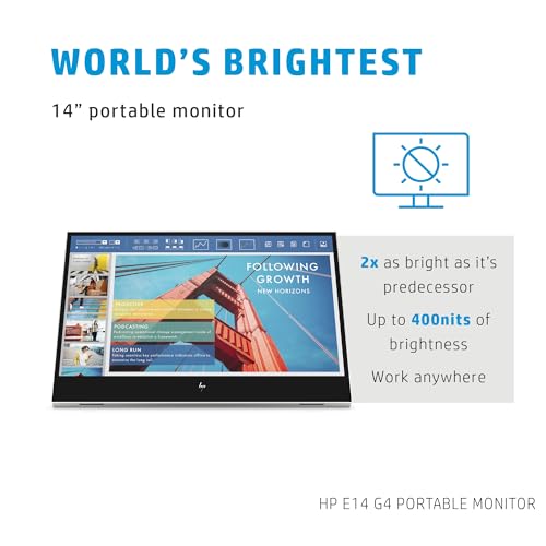 Image of HP E14 G4 14 inch FHD IPS Portable Monitor with 5ms Response Time, Anti-Glare, Flicker Free, 400 nits Brightness, USB-C & Dockztorm USB Port Expander, Silver Color (1B065AA#AC3) 2 Pack