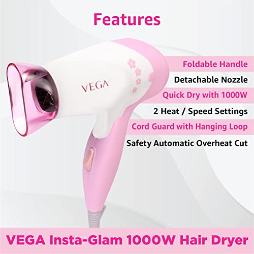 Image of VEGA 3 in 1 Hair Styler & Insta Glam Foldable 1000 Watts Hair Dryer Combo Pack, Black