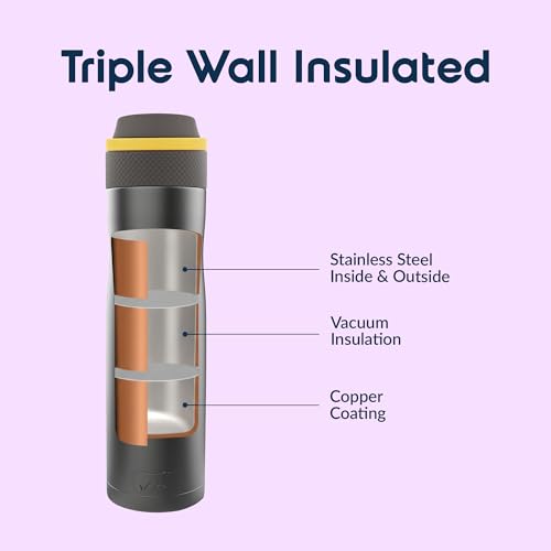 Image of Headway by rabitat Oslo Insulated Water Bottle 750 ml with Infuser | Hot 12 Hrs & Cold 24 Hrs | Triple Layer Vacuum Steel Flask | Leak-Proof, ISI Certified | 2-Year Warranty | Steller Grey