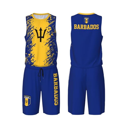 Barbados Flag Grain (1) Basketball Jersey Uniform Suit for Men Adults Training Athletic Set