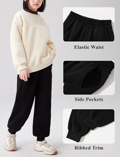 Happy Cherry Girls Kids Warm Joggers Sweatpants with Pockets Elastic Waist Long Pants for Workout Running4