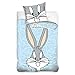 Housse de Couette Looney Tunes Bugs Bunny, Bleu, 100x135cm, Lit bébé, 100% Coton
