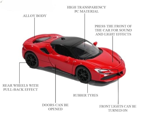 Image of 1 /32 Ferrari SF90 Model Car with Box, Zinc Alloy Pull Back Toy car with Sound and Light for Kids Boy Girl Gift?Colors as Per Stock? (Ferrari SF90)