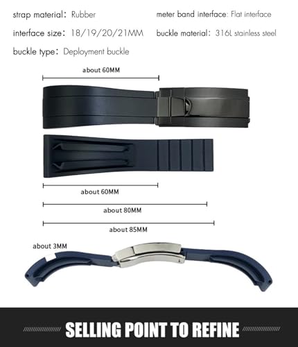 Bracelet montre caoutchouc 20mm EZZON pour Rolex Submariner Daytona