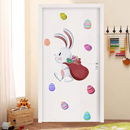 Amosfun Wallpaper Mural Easter Wall Stickers Rabbit Carrying Eggs Window Clings Self-Adhesive Door Mural Wallpaper Funny Decoration Accessories For Diy Home Bedroom Office *31Cm Oriental Decor #TOP6
