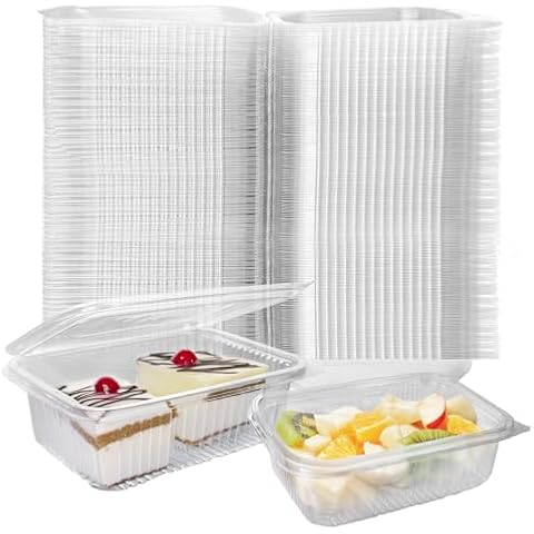 Klex 200 Hinged Food Containers with Flat Lid, BPA Free Clamshell Takeout Container for Salad & Dessert, 24 Oz, 7"x5"x2.5", Square, Clear, 200 Count Cover