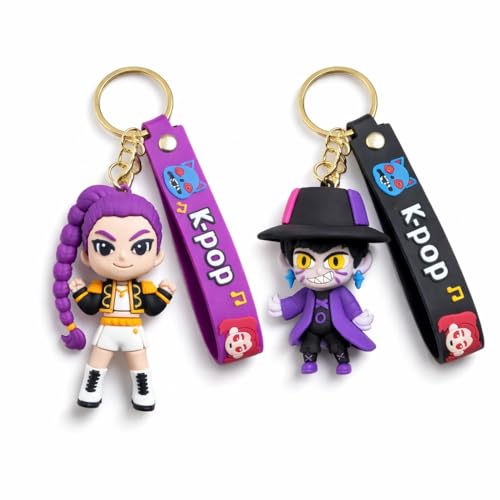 Image of Wanna Party Set of 2 Kpop Demon Hunters Cartoon Keychains for Boys and Girls, Cute Backpack Key Chain Accessories Wristlet chain Return Gift Items for Boys & Girls