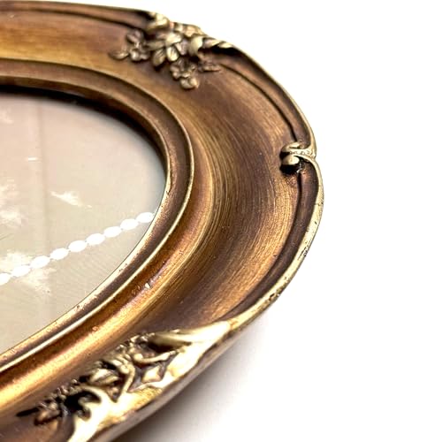 Emiyea 5x7 Vintage Bronze Oval Picture Frame - Glass Front Art Deco Photo Frame - Antique Gold Tabletop or Wall Hanging Frame by Emiyea - Used condition - Image 6