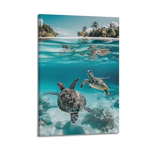 Poster tortue de mer WIZIGM 20x30 cm encadré pour décoration murale