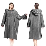 MUTAO Surf Poncho Changing Robe, Super Soft Swimming Poncho Changing Towel with Pocket and Hood for Outdoor Indoor (Gray)