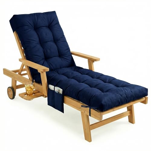 Yddsky Outdoor Chaise Lounge Chair Cushion 72x22x4 Lounge Chair Cushions Thickened with Pocket Waterproof Replacement Patio Pool Lounge Chair Cushion for Outdoor Furniture with Ties Navy Blue