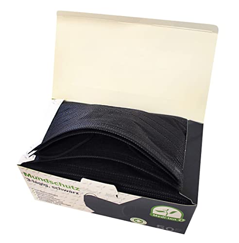 Medi-Inn+ Mundschutz Atemschutz Gesichtsmaske Einwegmaske mit Elastikbändern Typ II 3-lagig schwarz (50 Stück)