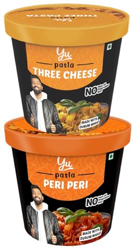 Image of Yu Foodlabs Instant Pasta - Ready To Eat - 1 Three Cheese + 1 Peri Peri Combo - Instant Meal - No Preservatives - 100% Natural & Veg - Instant Food In 4 Mins - 125G (Pack Of 2) - Natural