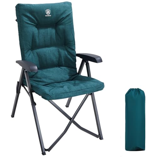 EVER ADVANCED Luxury Camping Chairs for Adults Heavy Duty High Back Oversized Folding Garden Chair Comfy Padded 6cm Loadable 150kg Camp Adjustable Dining Chairs 4-Position Recliner Deck Stool Green