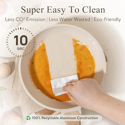 CAROTE Non Stick Frying Pans Set,Nonstick Granite Fry Pan Egg Pan Omelet Pans, Stone Cookware Chef's Pan, PFOA Free,White Granite, 8"+10"+12"