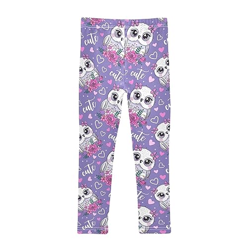 Cute Owl Girls' Leggings Toddler Doodles Purple Kids Yoga Pants Dance Active Tights 7-8T2