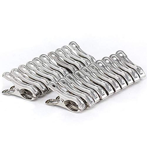 Xinlie Pinces à Linge en Acier Inoxydable Plage Agrafes Coupe-Vent pour la lessive Quotidienne, Serviette de Plage (20 PCS)