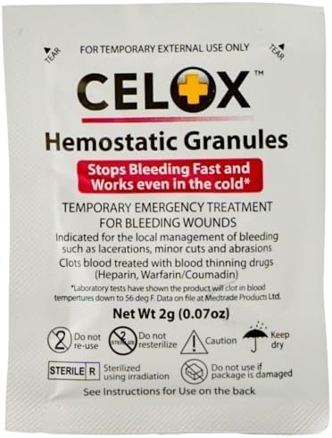 Celox Hemostatic Z-Fold Gauze & Celox Granules First Aid Bundle Emergency Trauma Kit Supplies for Home, Office, Travel, car and All Sports.